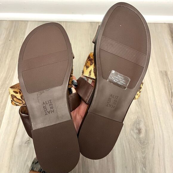 Naturalizer Sandals Women’s 7 Kellie Brown Leather Leopard Calf Hair Slide New - Picture 5 of 7